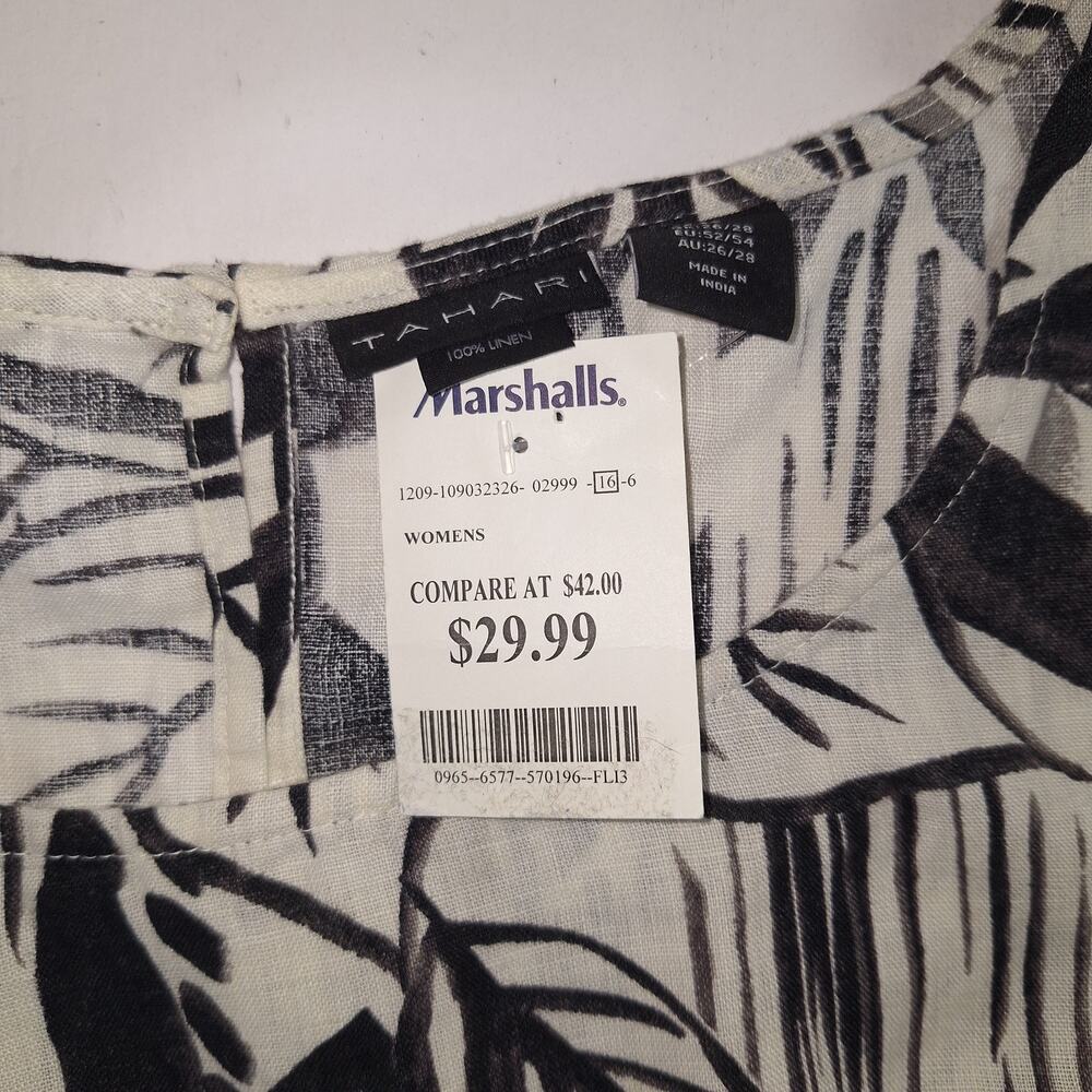 Tahari Linen Dress 3X Khaki Tropical Midi A Line Pockets Sleeveless Resort NWT - Picture 7 of 13